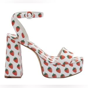 Larroude Dolly Ankle Strap Platfom Strawberry Heels Sandals Shoes Size 8